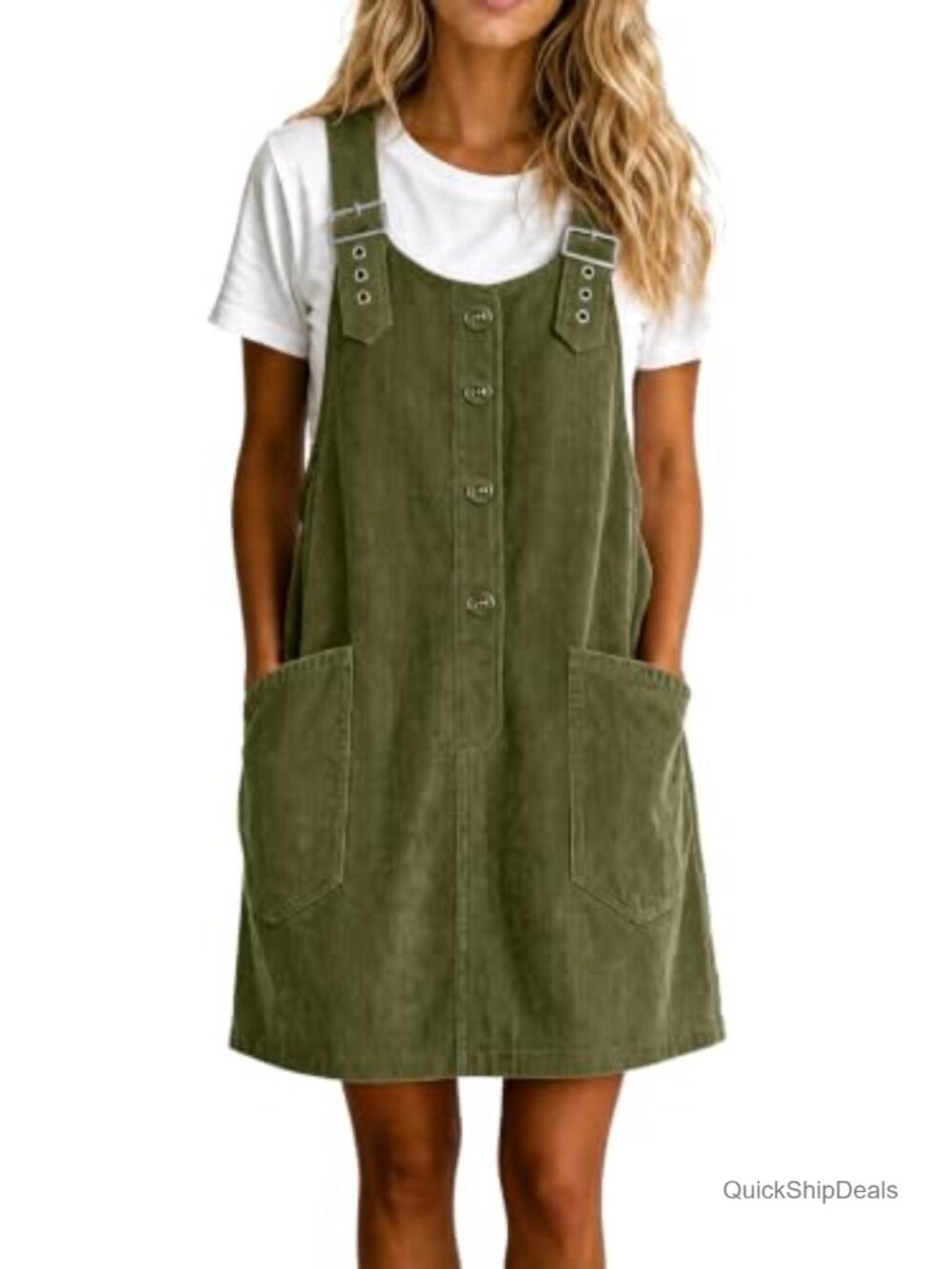 Corduroy Overall Dress A-Line Adjustable Straps Pinafore Mini